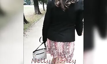 Beautiful MILF in Stockings and Heels at Castle Park