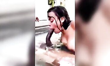 Brazilian Amateur Interracial Blowjob and Poolside Sex