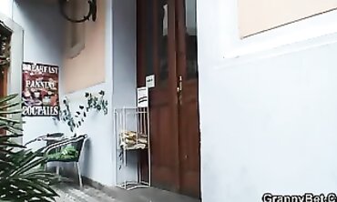 Blonde Granny Satisfies barely legal Stranger in Reality