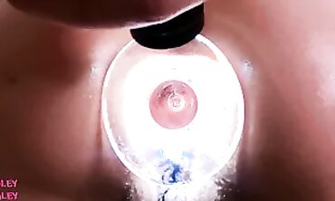 HoleyHaley's Wide Open Ass Lit Up by Clear Buttplug Flashlight