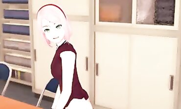 Anime Sakura Edges and Masturbates at the Table