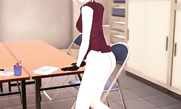 Anime Sakura Edges and Masturbates at the Table