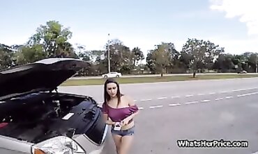 Stranded Curvy Beauty Takes a Public Blowjob in Traffic
