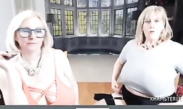Two Blonde Grandmas With Saggy Tits Licking Nipples