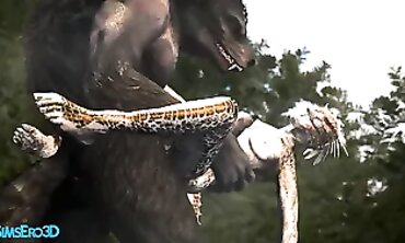 Skyrim Werewolf and Argorian Maiden in Passionate 3D Animation