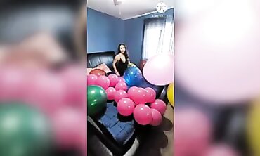Petite Latina MILF Plays With Balloons and Vibrator