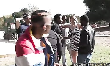 Multiracial MILF Veronica Vain Gangbanged in the Park