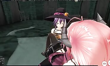 3D Hentai Yuri: Pumpkin Bimbo Throat Fuck