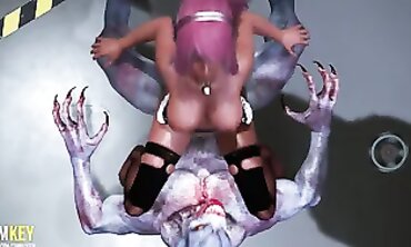 Two Stunning Nymphs Pounded by a Monster in 3D Anime