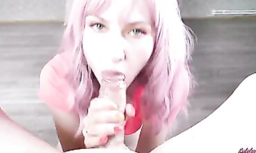 Pink-Haired Bimbos Deepthroat and Jerk Off POV