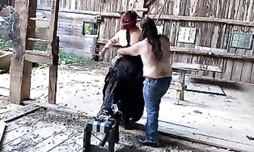 BBW MILF Banged by Machine in a Barn
