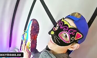 Blonde Foot Fetish: Eating Sneakers in BDSM Discipline