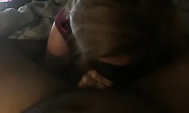 Blindfolded Step Cougar Takes Deep Blowjob and Cumshot