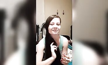 Joy Smokes and Plays with Her Hair in a Cute T-Shirt