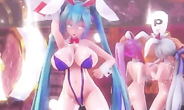 MMD Animated: Bunny Nymph Drilled by the King in Rough Latex Bondage