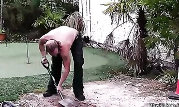 Plus-Size Blonde Seduces Her Garden Worker