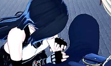 Cloud Throats Tifa's Meatpipe Before Upstairs Sex