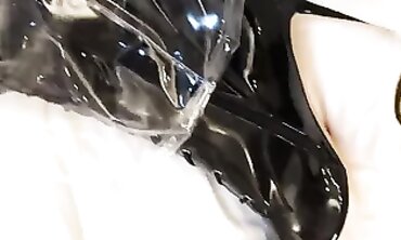African Latina in Spandex & Latex Boots Bondage Masturbation with Vibrator