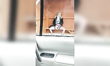 French Amateur OMGI Jerks Off at a Bus Stop