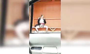 French Amateur OMGI Jerks Off at a Bus Stop