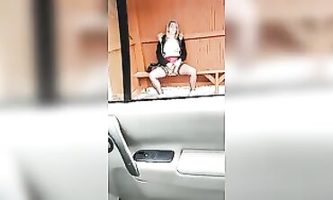 French Amateur OMGI Jerks Off at a Bus Stop