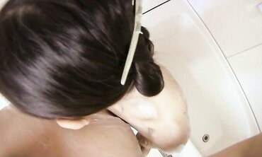 Japanese mature brown-haired Rie Katano came to the man to quench her hunger for shaft two
