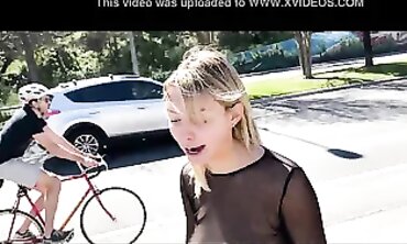 Blonde Wife Flashes Big Tits in Public Until Covered in Cream