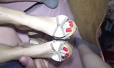 POV Footjob: Red's Crimson Toenails and High Heels