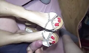POV Footjob: Red's Crimson Toenails and High Heels