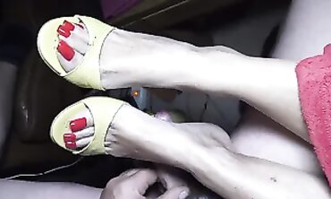 POV Yellow Mules Footjob and Massage