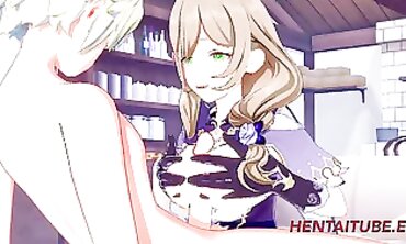Genshin Impact Cosplay: Lisa's Palace Creampie Threesome