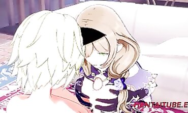 Genshin Impact Cosplay: Lisa's Palace Creampie Threesome