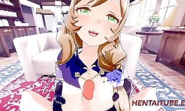 Genshin Impact Cosplay: Lisa's Palace Creampie Threesome