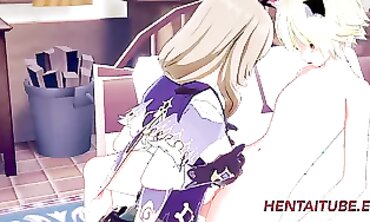 Genshin Impact Cosplay: Lisa's Palace Creampie Threesome