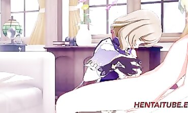 Genshin Impact Cosplay: Lisa's Palace Creampie Threesome