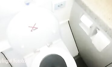 Solo MILF Squirts on Airplane Using a Bowl