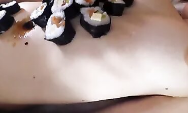 Tiny Russian Tart Slurps Sushi in BDSM Food Play