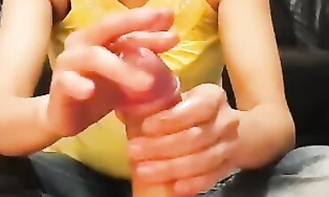 Petite Asian Girlfriend Gives Amazing Handjob And Gets Spunked