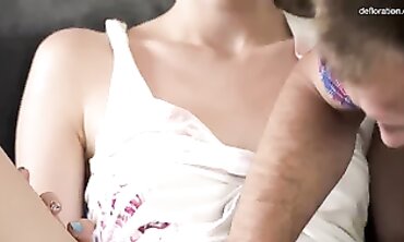 Juicy Dark-Haired Teen's First Hardcore Defloration