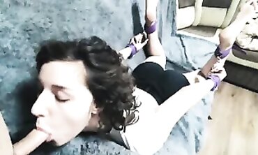 Strapped Brunette Gives Rough Blowjob and Anal in BDSM Roleplay
