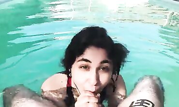 Sexy Brunette Bimbo Begs For Cock In The Pool