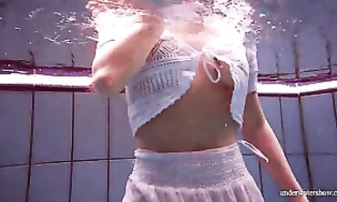 Ginger Marketa Strips in a Milky Sundress by the Pool