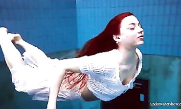 Ginger Marketa Strips in a Milky Sundress by the Pool