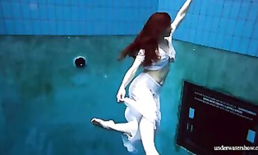 Ginger Marketa Strips in a Milky Sundress by the Pool