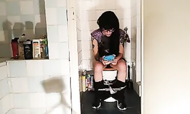 Gothic Teen Goddess Peeing and Pooping on the Toilet