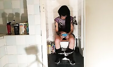 Gothic Teen Goddess Peeing and Pooping on the Toilet