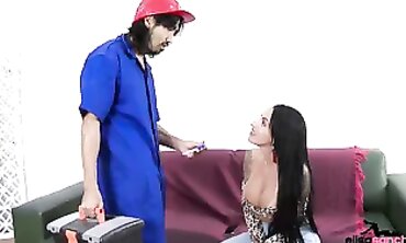 Technician's Busty Latina MILF Fixes My Internet