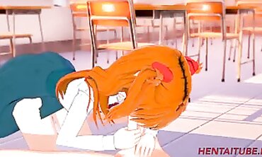 Evangelion Cosplay: Shinji and Asuka in the Classroom