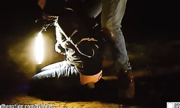 Submissive Damsel Gets Hard Outdoor Oral and Anal in Homemade BDSM Scene