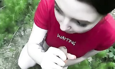 Beautiful Brunette Takes A Deep Throat Blowjob In The Park